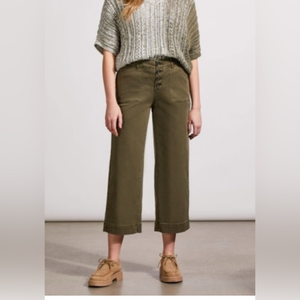TRIBAL Audrey Hugging Button Fly Wide Leg Pant Olive Khaki Sz 16 NWT